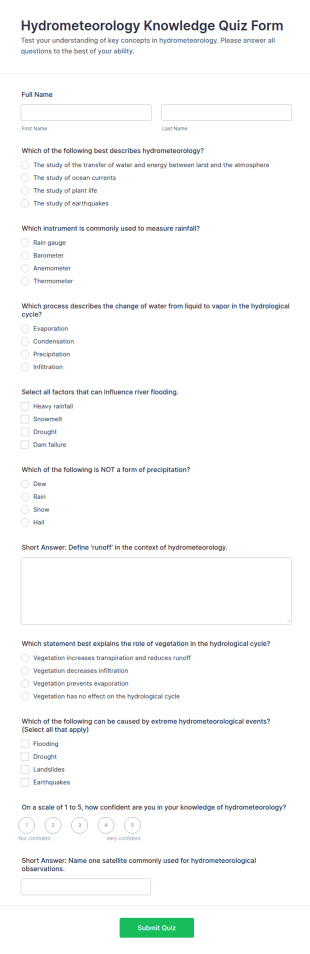 Hydrometeorology Knowledge Quiz Form Template