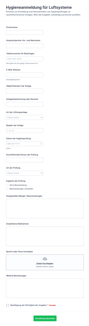 Hygiene Erfassung Für Luftsysteme
