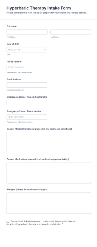 Hyperbaric Therapy Intake Form Template