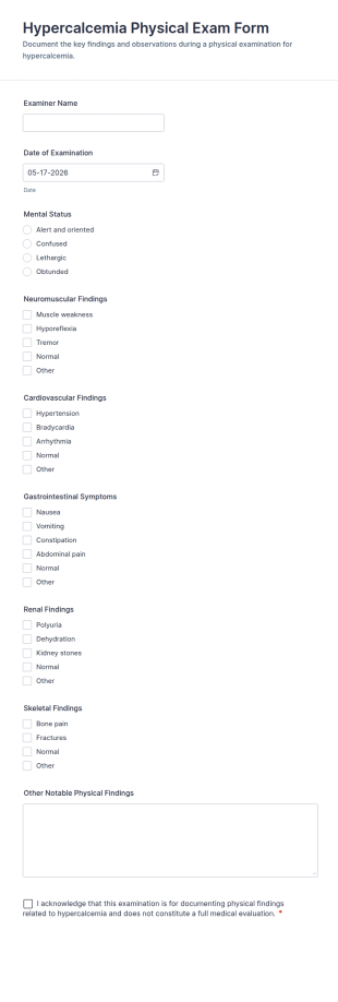 Hypercalcemia Physical Exam Form Template