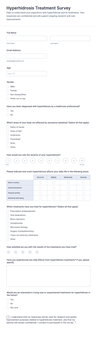 Hyperhidrosis Treatment Survey Form Template