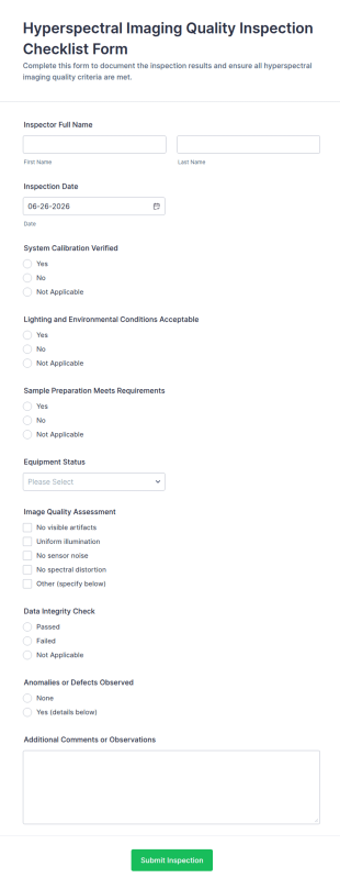 Hyperspectral Imaging Quality Inspection Checklist Form Template