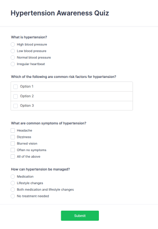 Hypertension Awareness Quiz Form Template