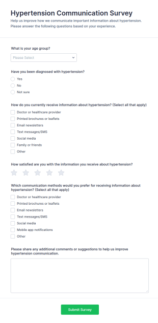 Hypertension Communication Survey Form Template