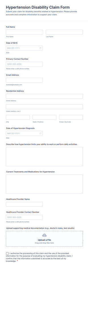 Hypertension Disability Claim Form Template