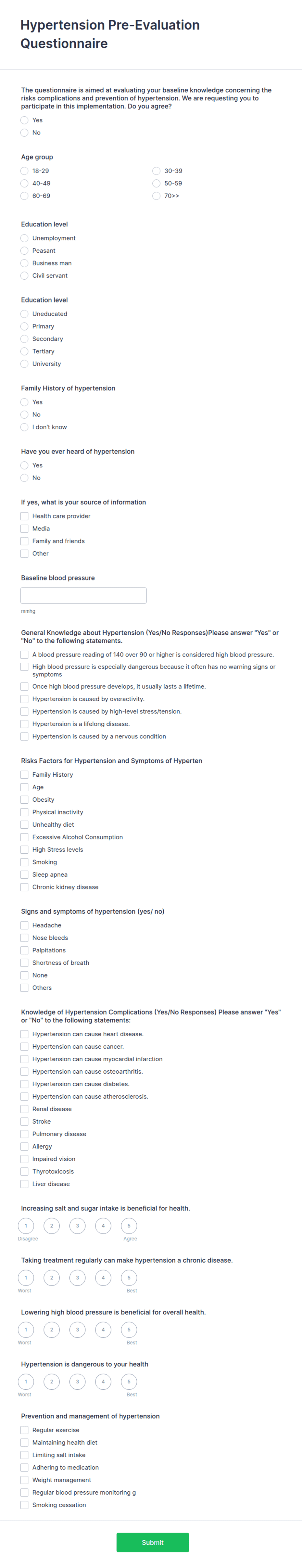 Hypertension Form.pdf Hypertension Pre-Evaluation Questionnaire Form Template | Jotform