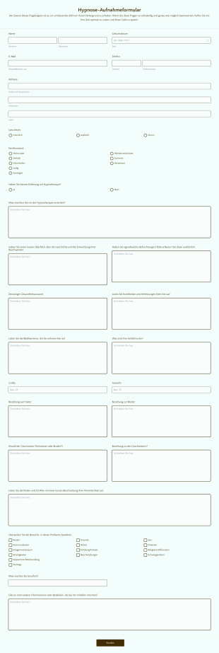 Hypnose Aufnahmeformular Form Template