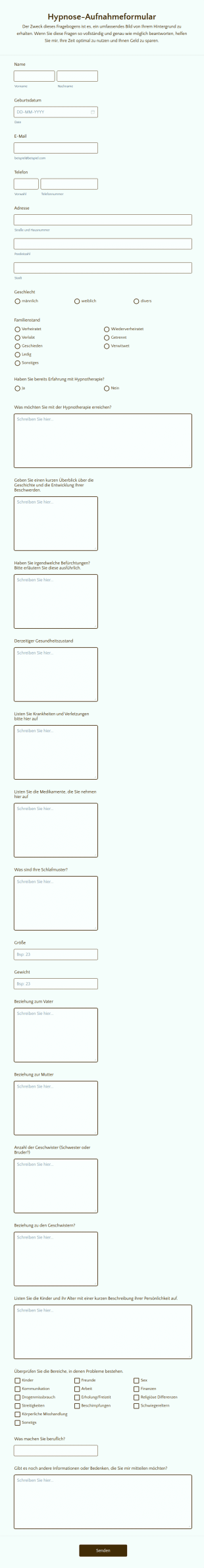 Hypnose Aufnahmeformular