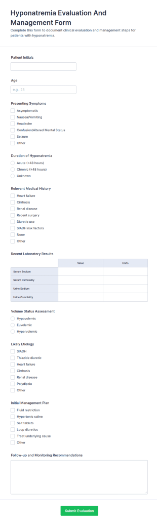 Hyponatremia Evaluation And Management Form Template