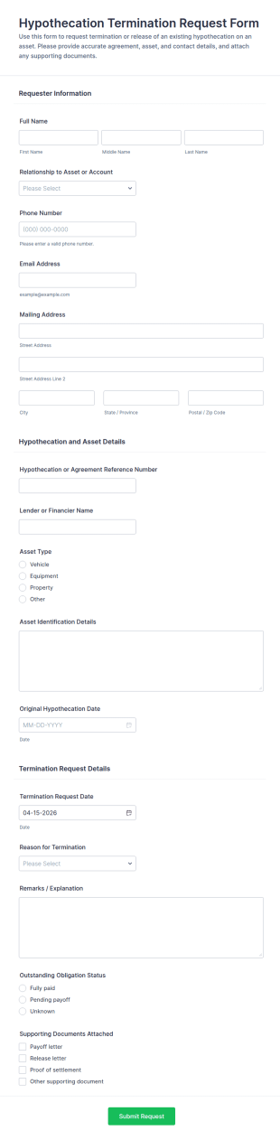Hypothecation Termination Request Form Template
