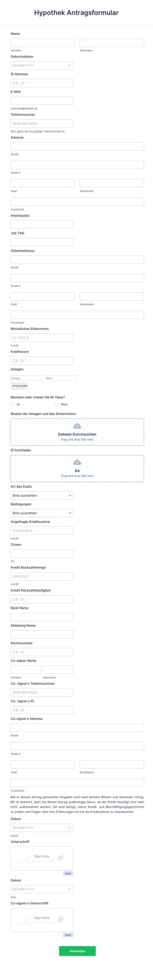 Hypothek Antrag