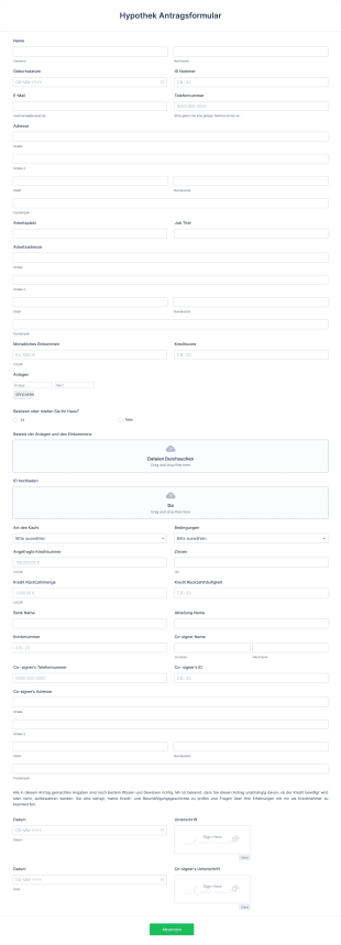 Hypothek Antrag Form Template