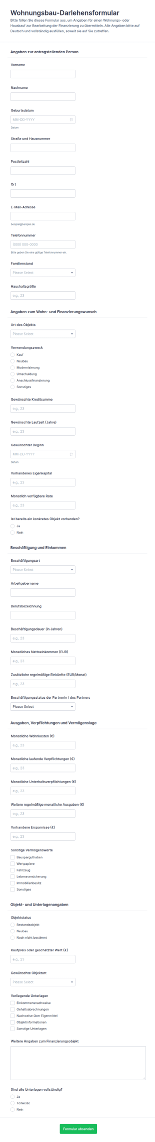 Hypothekenantragsformular