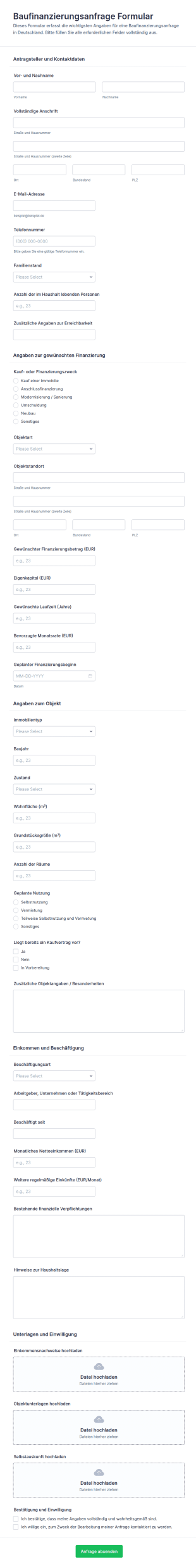 Hypothekendarlehensantrag Formular