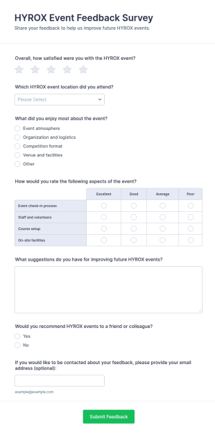 HYROX Event Feedback Survey Form Template