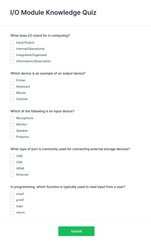 I/O Module Knowledge Quiz Form Template
