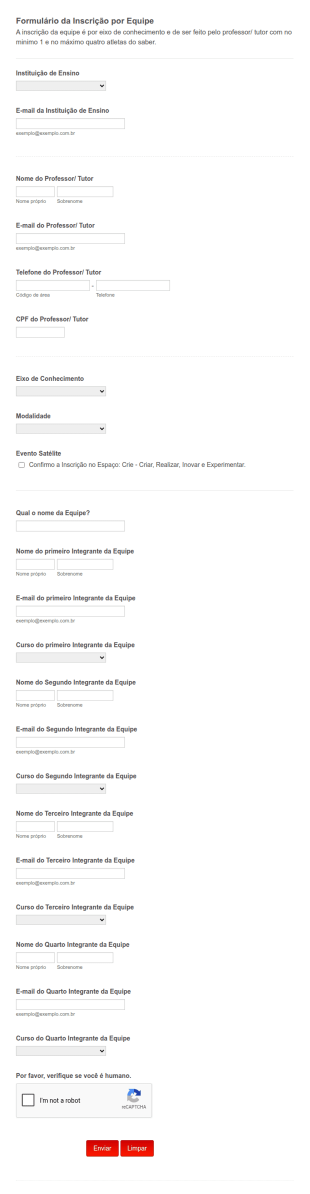 I Olimpíada Transdisciplinar Tecnológica Inscriçâo Por Equipe