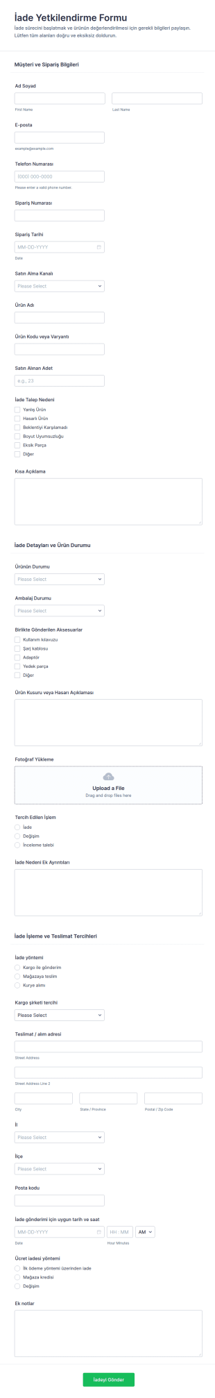 İade Onay Form Şablonu