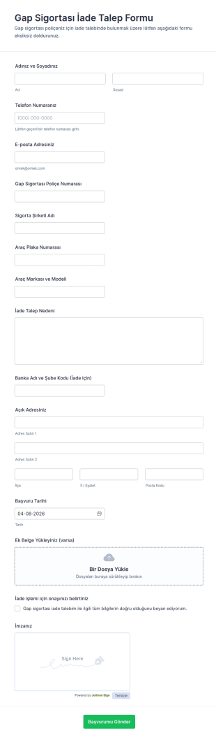 İade Talebi Form Şablonu
