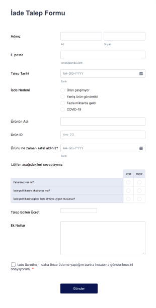 İade Talep Form Template