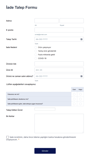 İade Talep Form Şablonu