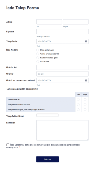 İade Talep Form Şablonu