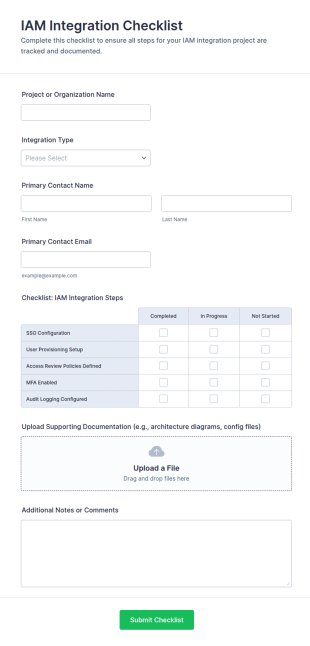 IAM Integration Checklist Form Template