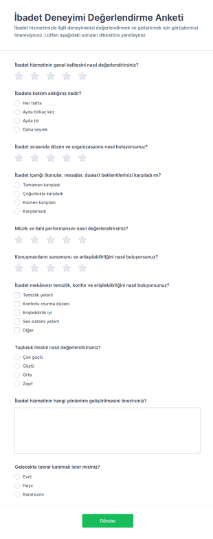İbadet Değerlendirme Anketi Form Şablonu