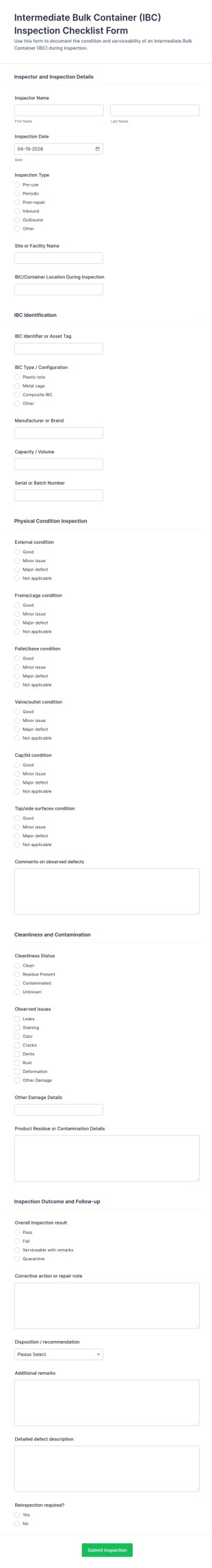 IBC Inspection Checklist Form Template