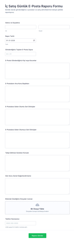 İç Satış Günlük E Posta Raporu Form Şablonu