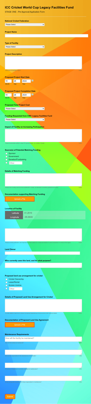 Icc Cricket World Cup Legacy Facilities Fund Form Template