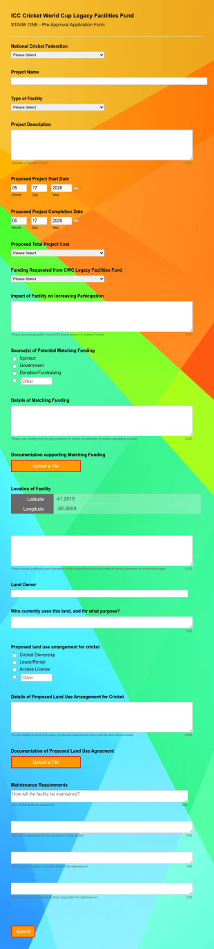 Icc Cricket World Cup Legacy Facilities Fund Form Template