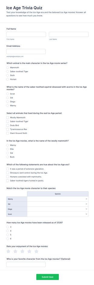 Ice Age Trivia Quiz Form Template