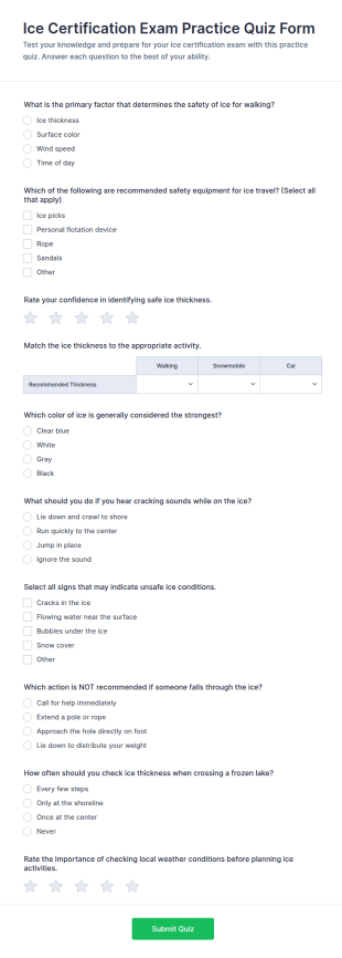 Ice Certification Exam Practice Quiz Form Template