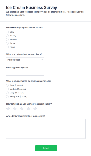 Ice Cream Business Survey Form Template