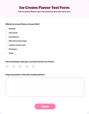 Ice Cream Flavor Test Form Template