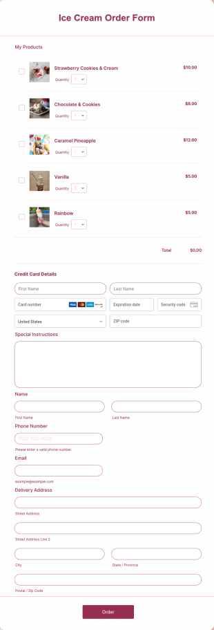 Ice Cream Order Form Template