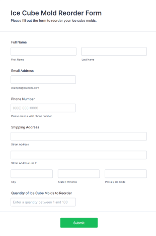 Ice Cube Mold Reorder Form Template