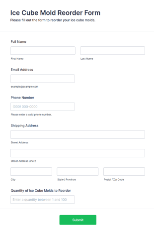 Ice Cube Mold Reorder Form Template