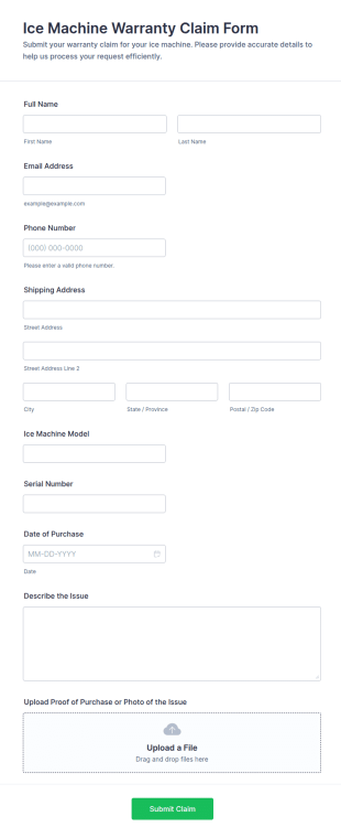 Ice Machine Warranty Claim Form Template
