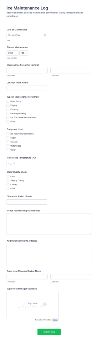 Ice Maintenance Log Form Template