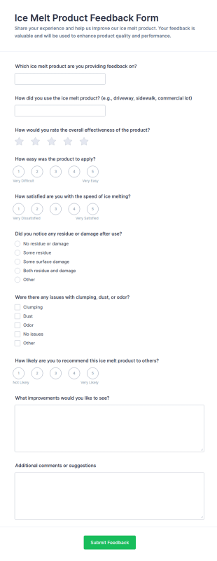 Ice Melt Product Feedback Form Template