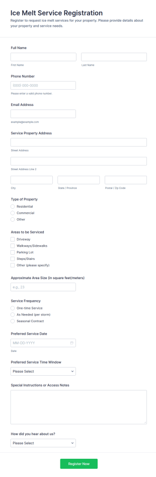 Ice Melt Service Registration Form Template