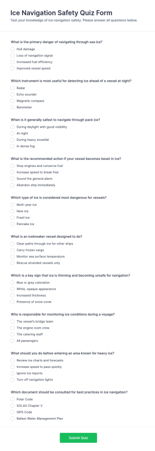 Ice Navigation Safety Quiz Form Template