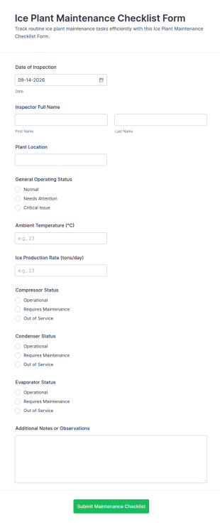 Ice Plant Maintenance Checklist Form Template