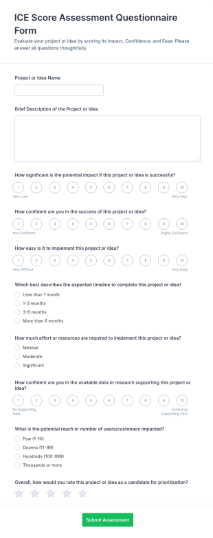 ICE Score Assessment Questionnaire Form Template