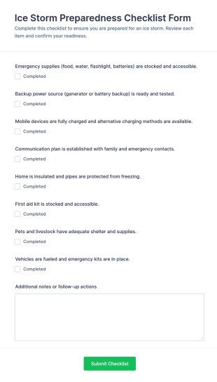 Ice Storm Preparedness Checklist Form Template