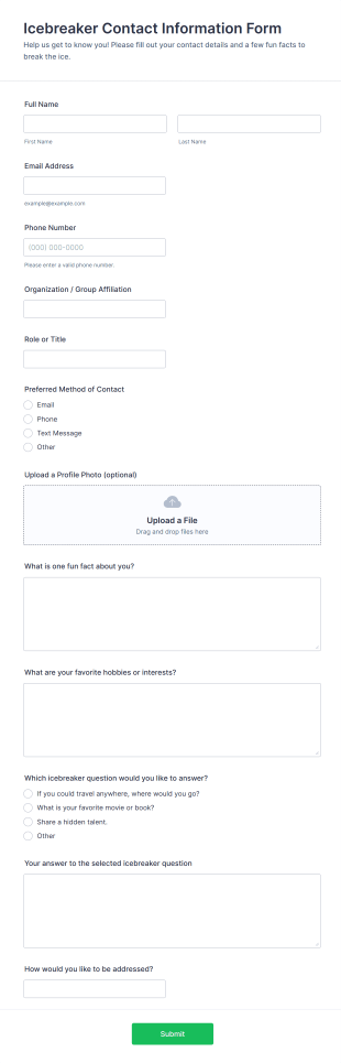 Icebreaker Contact Information Form Template