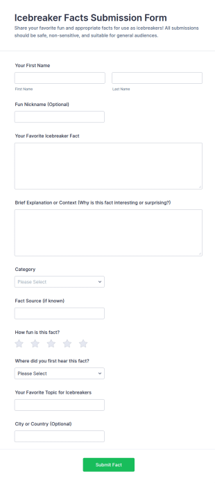 Icebreaker Facts Submission Form Template
