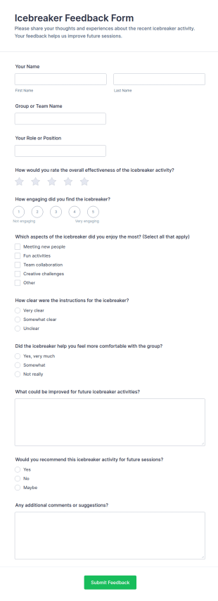 Icebreaker Feedback Form Template